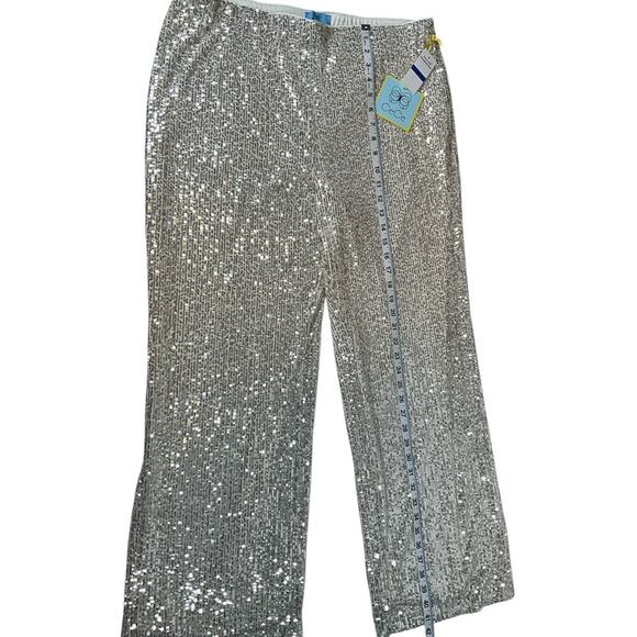 The CeCe Silver Sequin Pants Straight Leg Elastic Waist Band Stretchy X-large - Picture 12 of 14